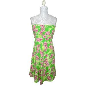 Lilly Pulitzer Petula Coral Me Crazy Floral Strapless Knit Dress Women XS